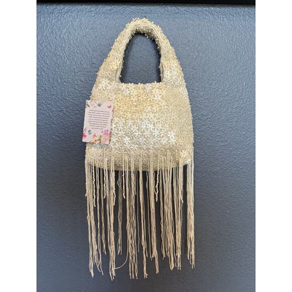 Viral 🔥 Handcrafted in India Floral Fully Beaded Handbag~Fringes Boho NWT - Picture 1 of 7